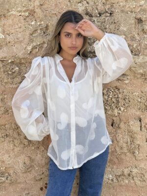 חולצה מכופתרת עם גופיה תחתית ארי - לבנה