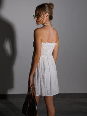 שמלת מיני סטרפלס מוליאר לבנה 2