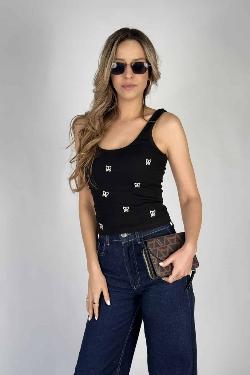 גופייה פרפרים שחורה 1