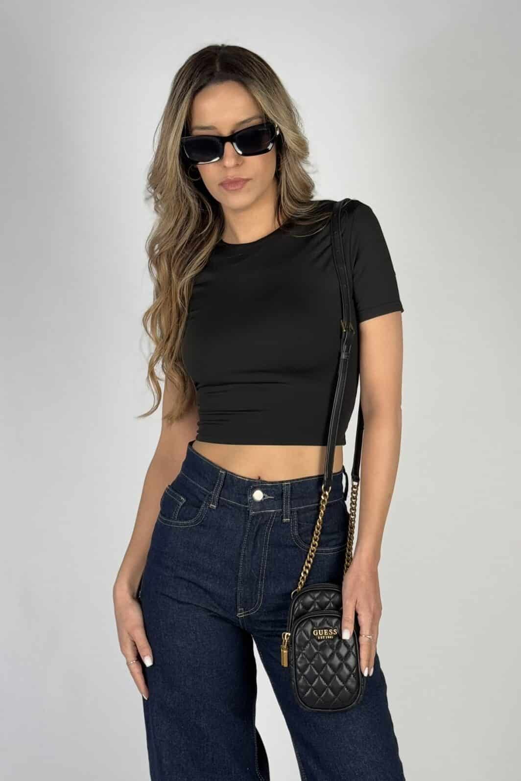 חולצת קרופ קשירה לינור שחורה 5