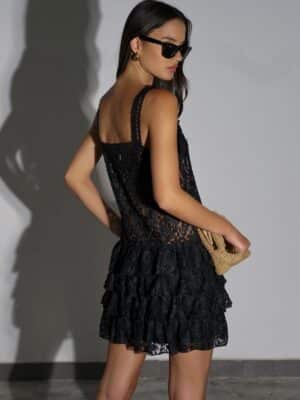 שמלת תחרה מיני ג׳ין שחורה 2