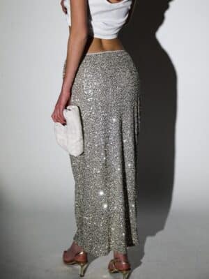 חצאית פיייטים מקסי מאקסין כסף 2