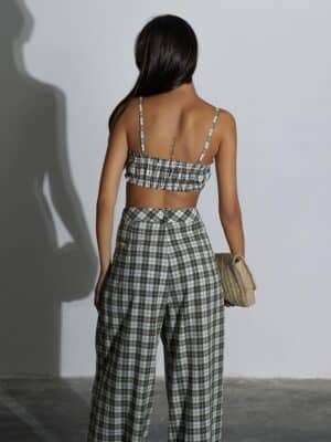 חליפת מכנס ניקולטה משובץ ירוק לבן 2