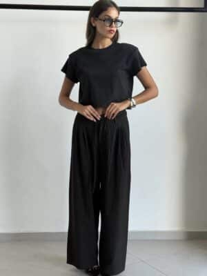 מכנס ארוך מחויט מלאני שחור פסים 2