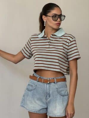 חולצת קרופ פסים רפאל תכלת חום 2