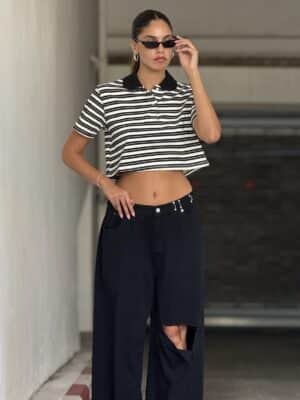 חולצת קרופ פסים רפאל שחור לבן 2