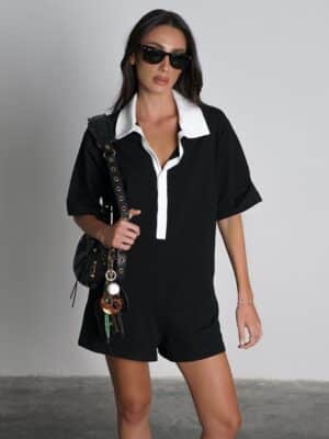 אוברול קצר מוזס - שחור לבן