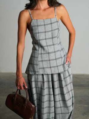 חליפת מכנס מנילה משובץ אפור 1