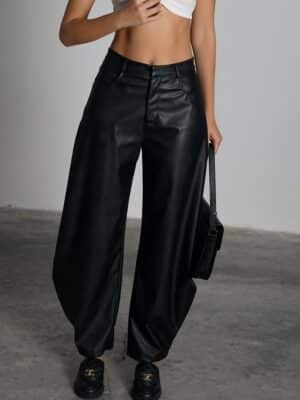 מכנס ארוך דמוי עור קיסו שחור 1