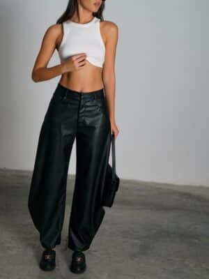 מכנס ארוך דמוי עור קיסו שחור 2